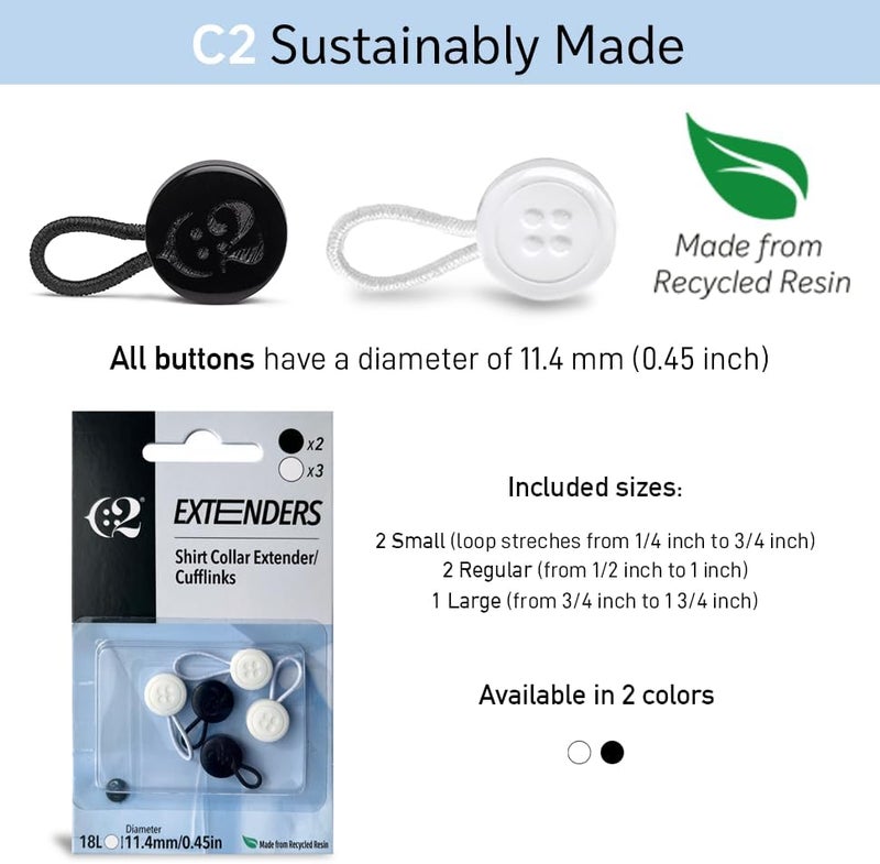 C2 Elastic Shirt Collar Extenders - 5 Pack Neck Button Expander - Non-Metal Button Extender Dress Shirt - Black and White - Image 2